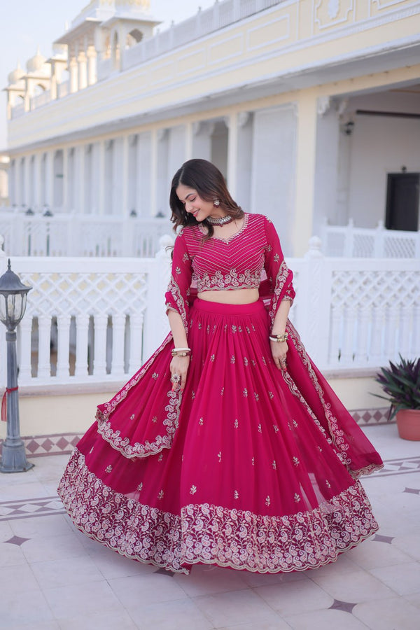 Pink Embroidered Lehenga Choli Set ClothsVilla