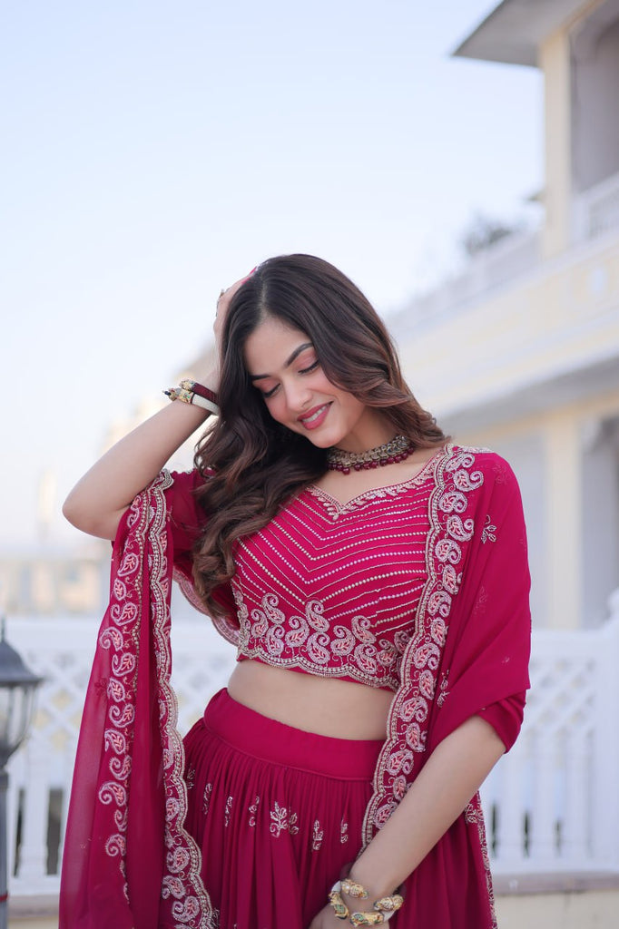 Pink Embroidered Lehenga Choli Set ClothsVilla