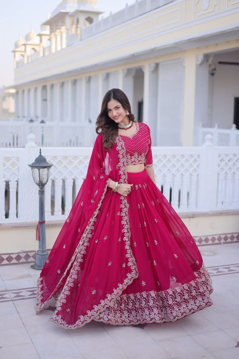 Pink Embroidered Lehenga Choli Set ClothsVilla Main image