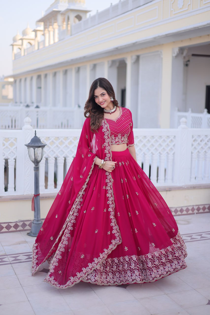 Pink Embroidered Lehenga Choli Set ClothsVilla Main image