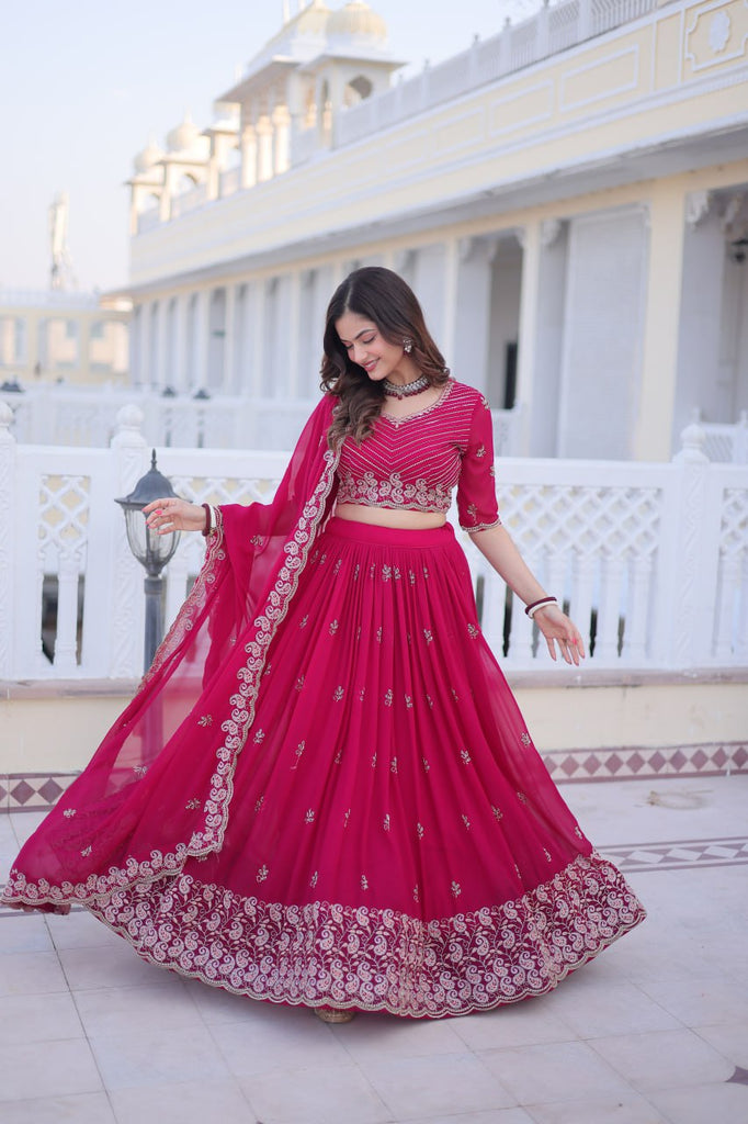 Pink Embroidered Lehenga Choli Set ClothsVilla