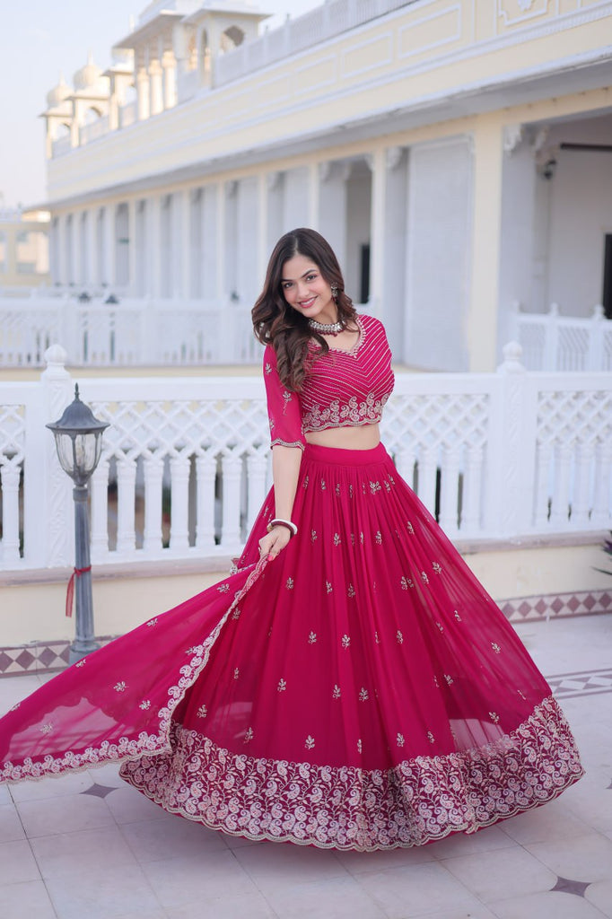 Pink Embroidered Lehenga Choli Set ClothsVilla