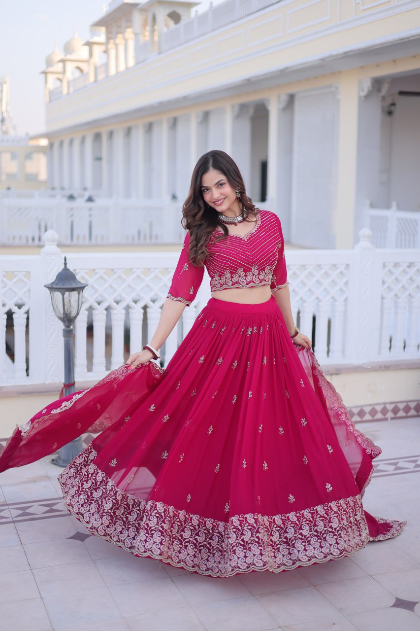 Pink Embroidered Lehenga Choli Set ClothsVilla