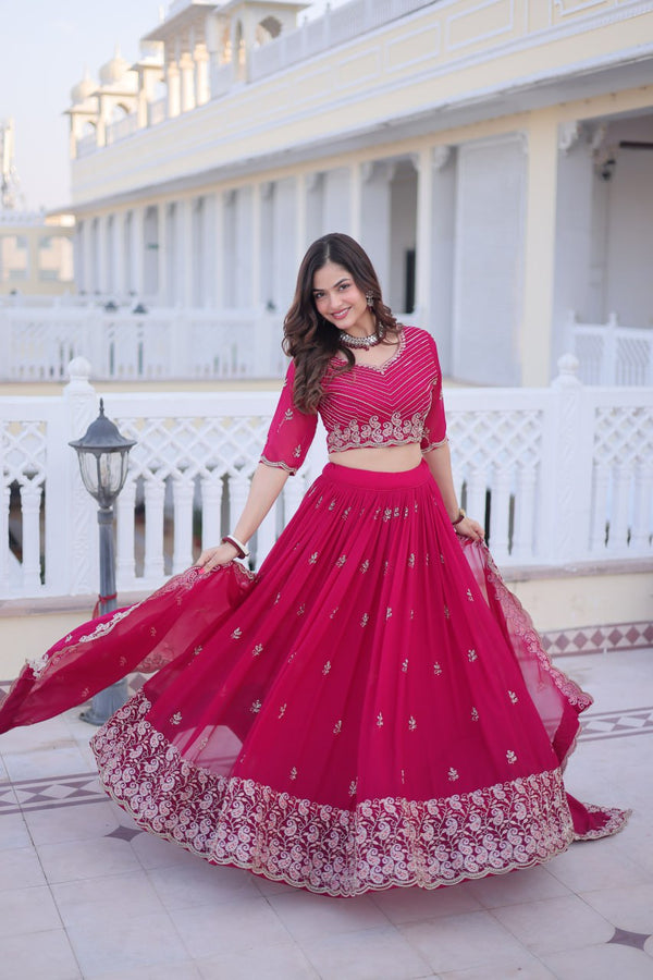 Pink Embroidered Lehenga Choli Set ClothsVilla