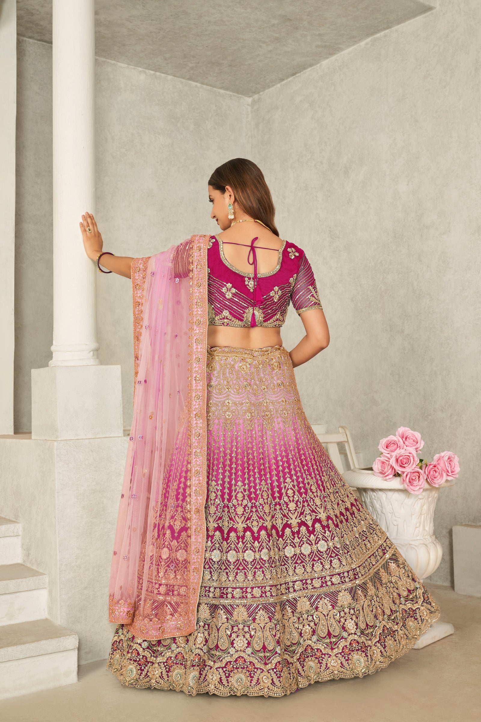 Captivating Pink Embroidered Lehenga Choli Set - Perfect for Brides ClothsVilla