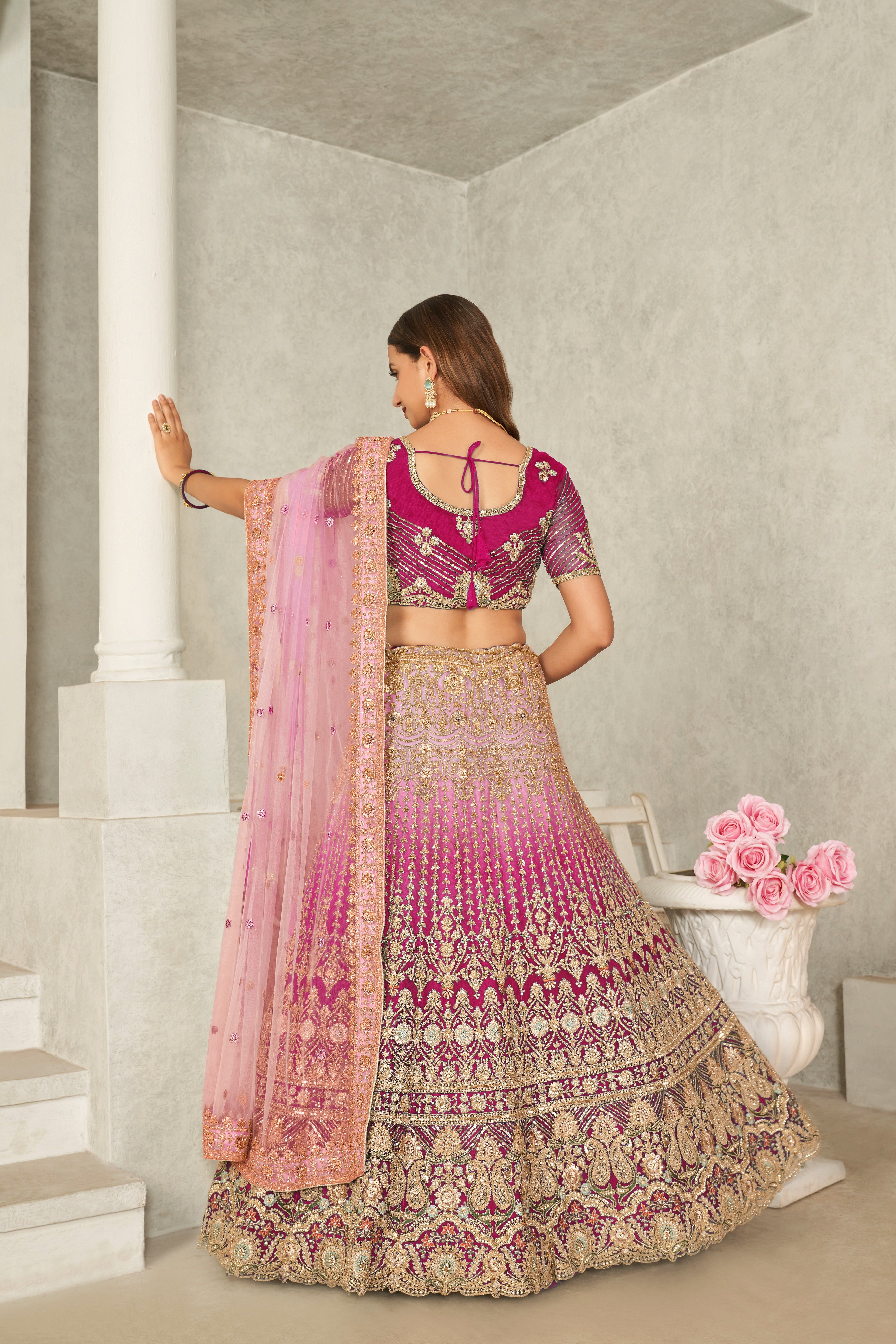 Captivating Pink Embroidered Lehenga Choli Set - Perfect for Brides ClothsVilla