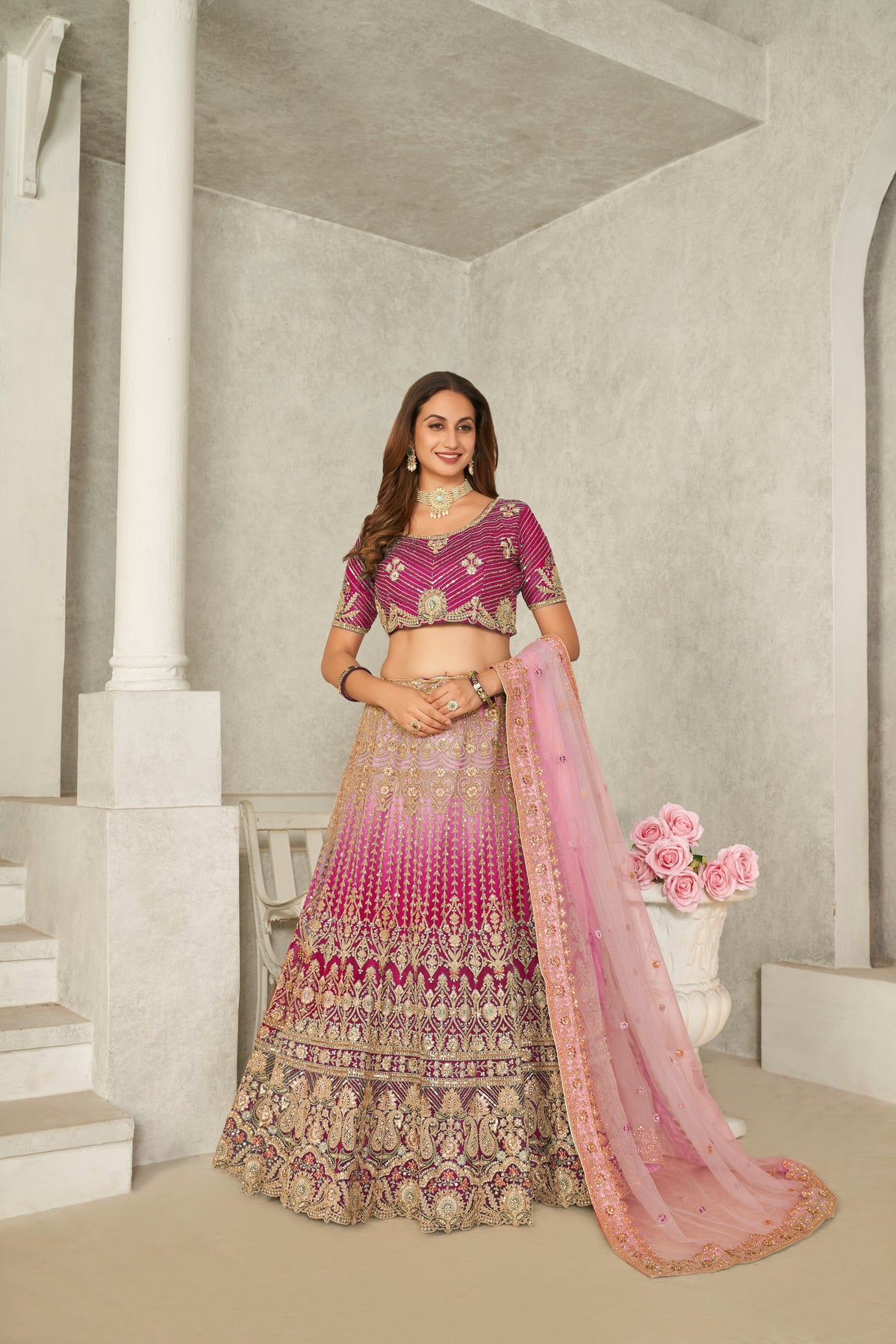 Captivating Pink Embroidered Lehenga Choli Set - Perfect for Brides ClothsVilla Main image