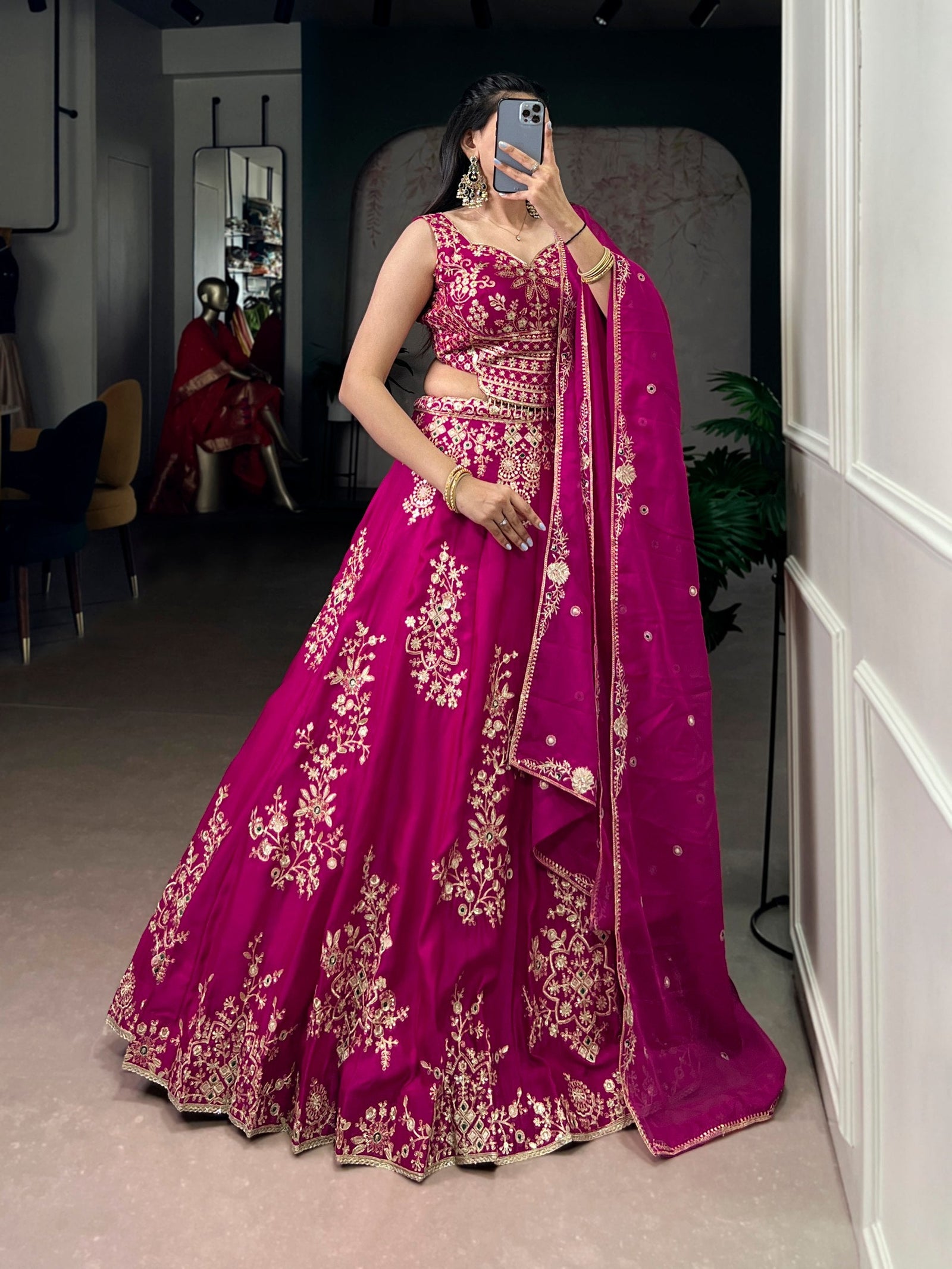 Pink Embroidered Lehenga Set with Dupatta ClothsVilla