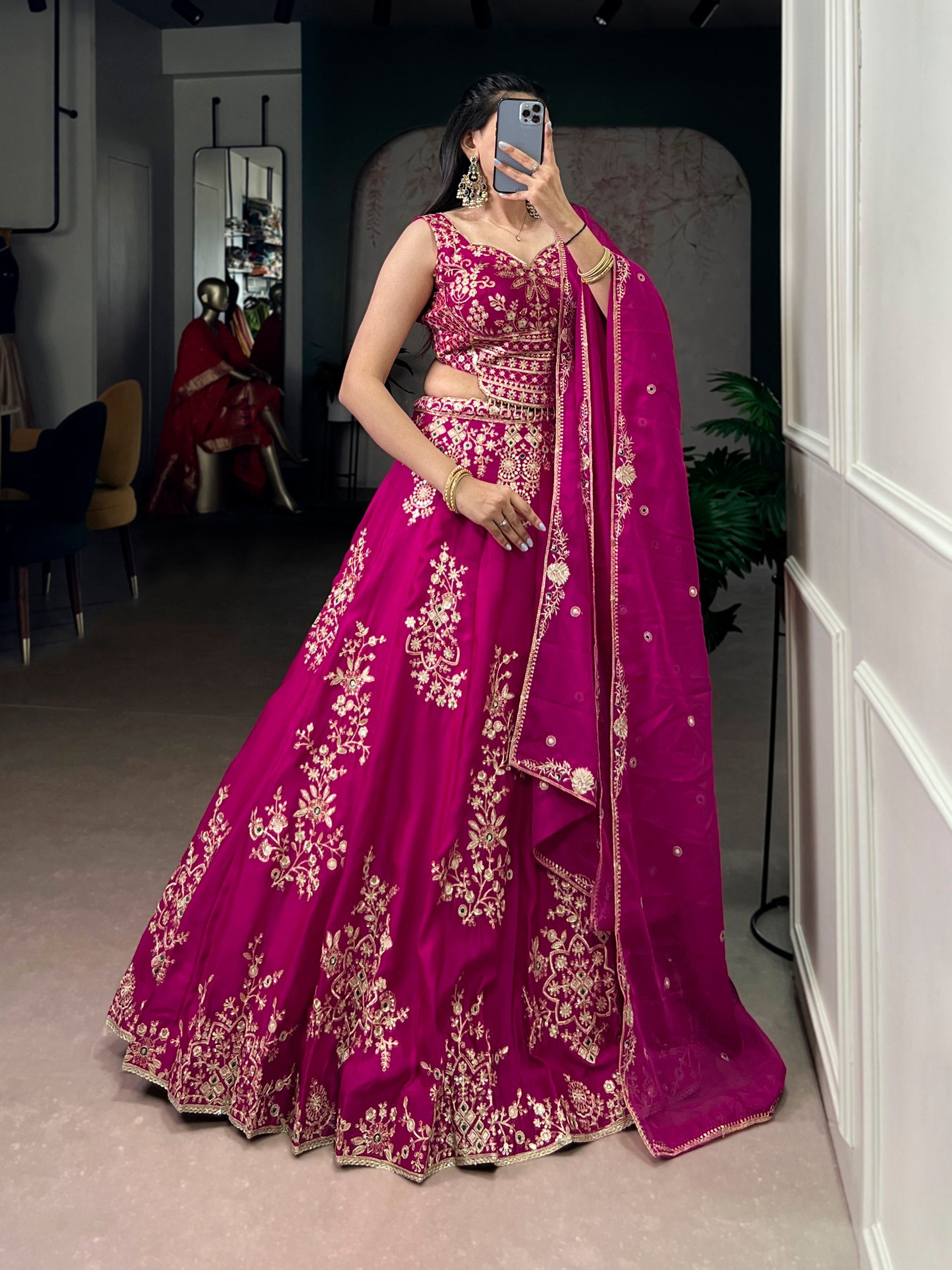 Pink Embroidered Lehenga Set with Dupatta ClothsVilla