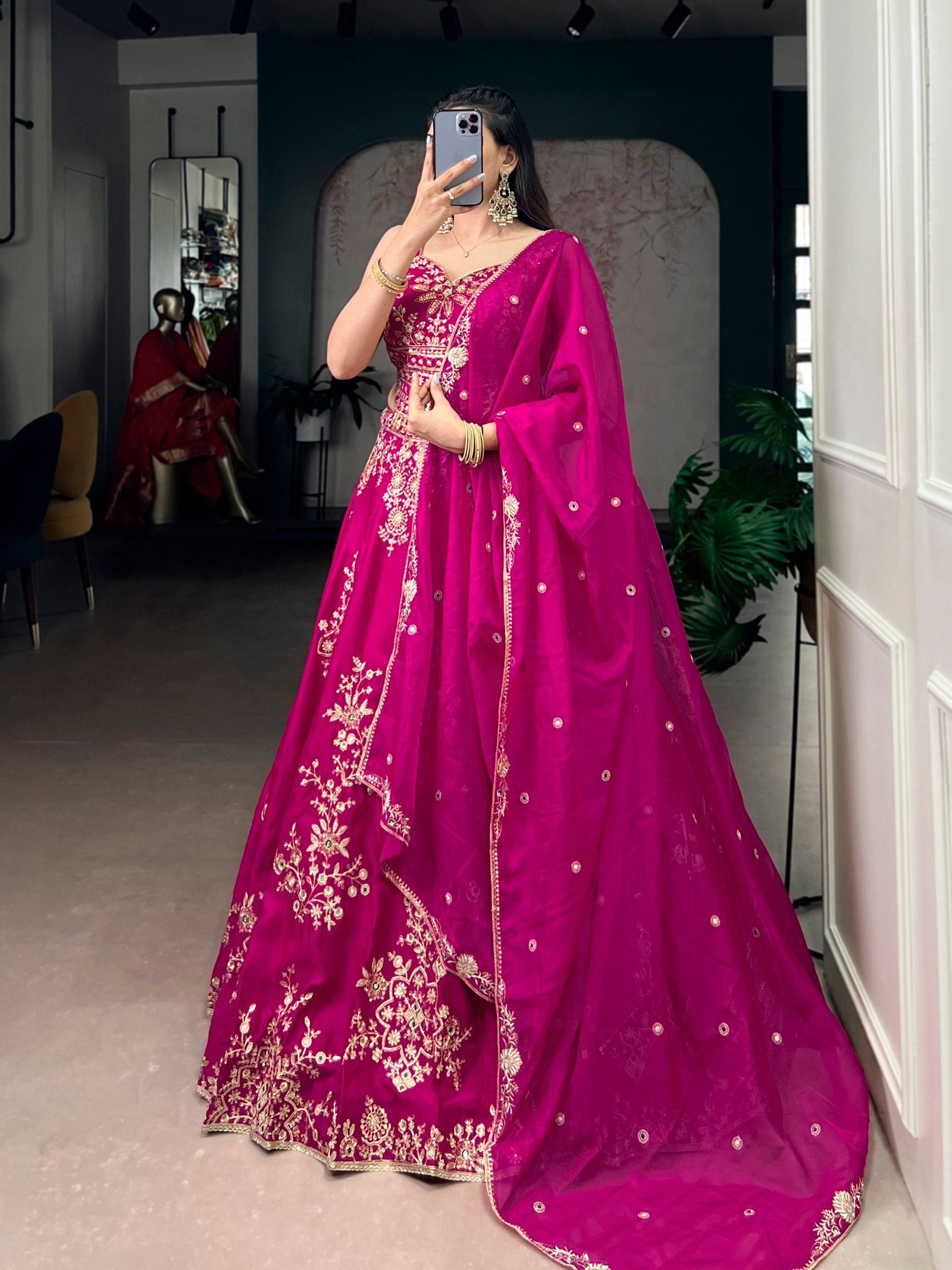 Pink Embroidered Lehenga Set with Dupatta ClothsVilla