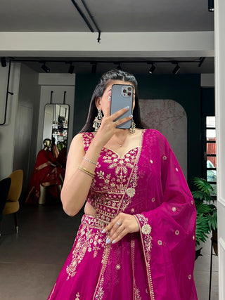 Pink Embroidered Lehenga Set with Dupatta ClothsVilla