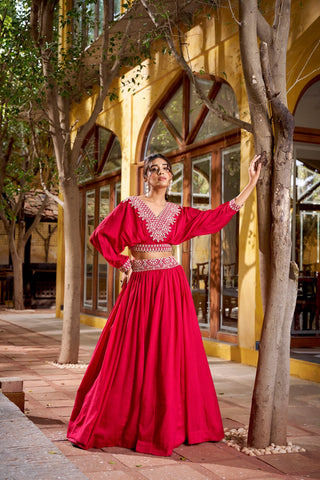 Pink Embroidered Lehenga Set ClothsVilla