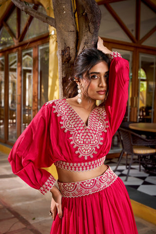 Pink Embroidered Lehenga Set ClothsVilla