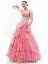 Load image into Gallery viewer, Pink Embroidered Ruffle Net Lehenga Traditional Partywear Designer Wedding Festival  - Embroidery Work, Art Silk, Rubber Print Clothsvilla