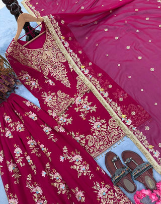 Pink Embroidered Sequin Palazzo Suit ClothsVilla