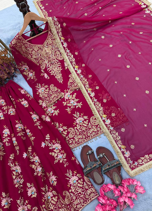 Pink Embroidered Sequin Palazzo Suit ClothsVilla