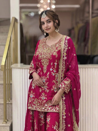 Pink Embroidered Sequin Palazzo Suit ClothsVilla