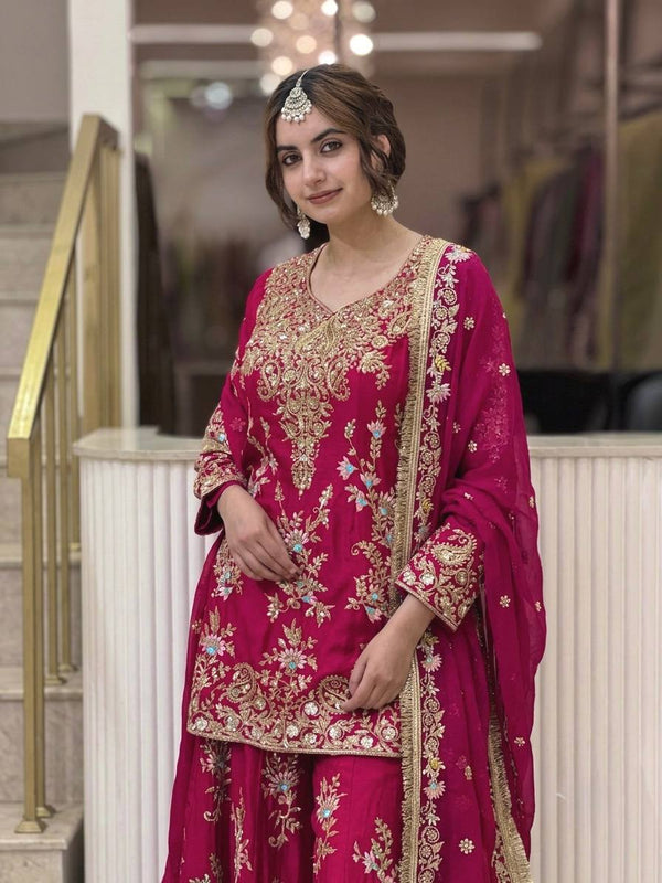 Pink Embroidered Sequin Palazzo Suit ClothsVilla
