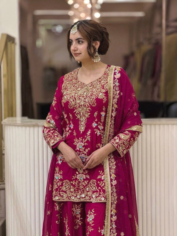 Pink Embroidered Sequin Palazzo Suit ClothsVilla