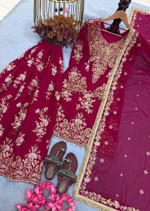 Pink Embroidered Sequin Palazzo Suit ClothsVilla