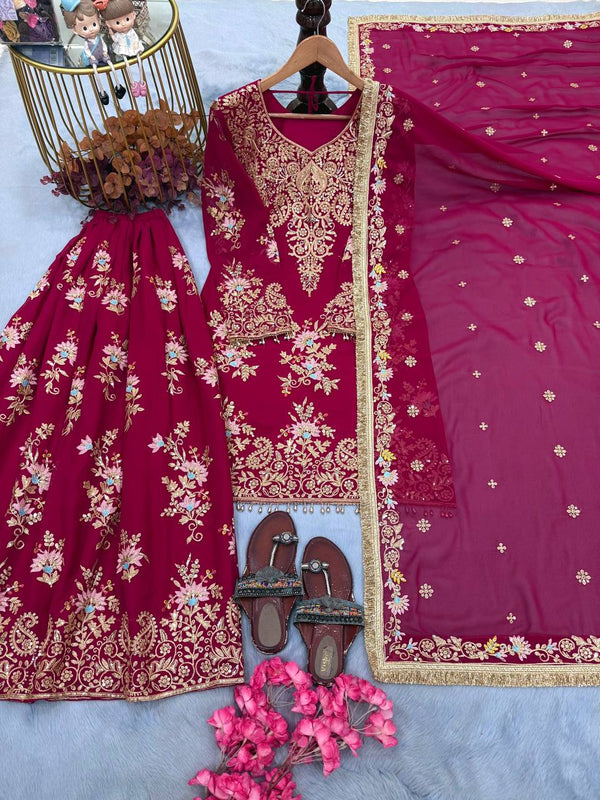 Pink Embroidered Sequin Palazzo Suit ClothsVilla