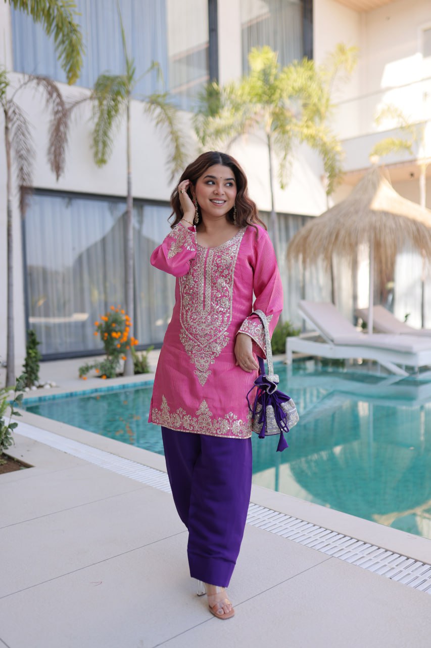 Pink Embroidered Top Pant with Batwa ClothsVilla Main image