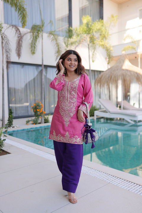 Pink Embroidered Top Pant with Batwa ClothsVilla Main image