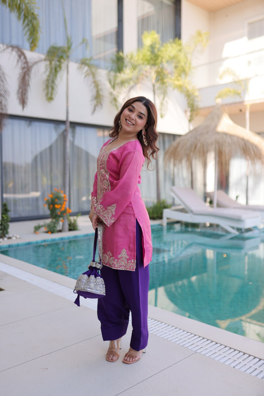 Pink Embroidered Top Pant with Batwa ClothsVilla