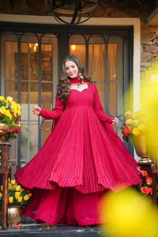 Pink Embroidered Top Sharara Set ClothsVilla