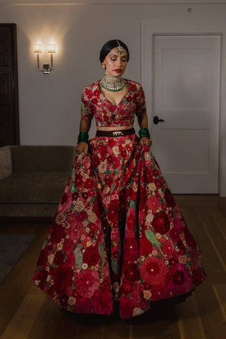 Pink Enchanting Tapeta Velvet Lehenga with Chainstitch Embroidery & Sequins Work ClothsVilla