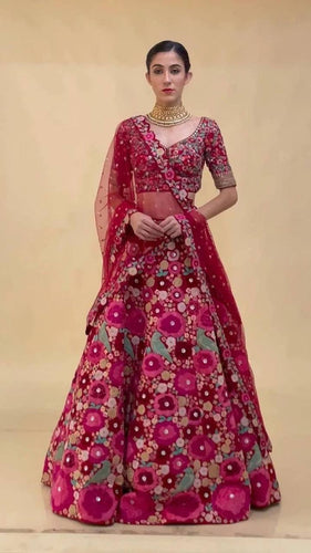 Pink Enchanting Tapeta Velvet Lehenga with Chainstitch Embroidery & Sequins Work ClothsVilla