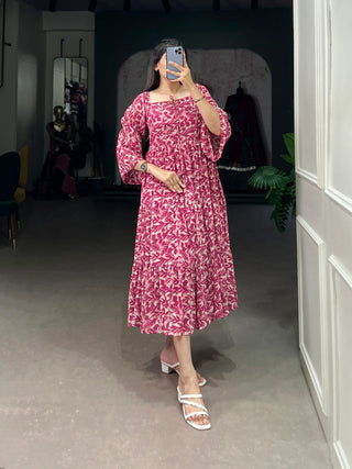 Pink Ethnic Elegance – Triple-Layer Georgette Frock