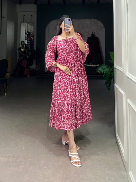 Pink Ethnic Elegance – Triple-Layer Georgette Frock Main image