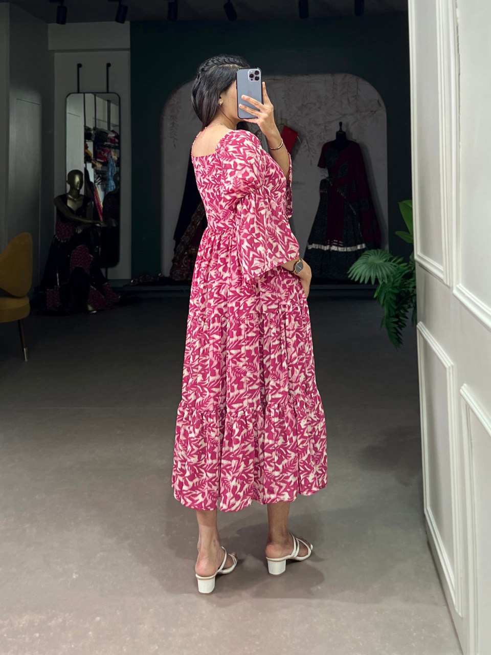 Pink Ethnic Elegance – Triple-Layer Georgette Frock