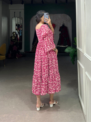 Pink Ethnic Elegance – Triple-Layer Georgette Frock
