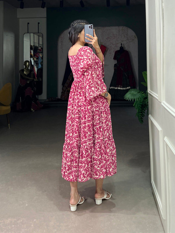 Pink Ethnic Elegance – Triple-Layer Georgette Frock