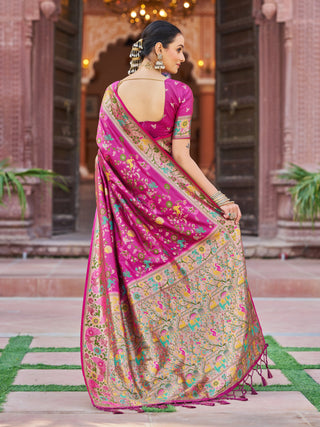 Pink Exquisite Banarasi Jacquard Art Silk Saree with Matching Border Blouse – Perfect for Weddings ClothsVilla