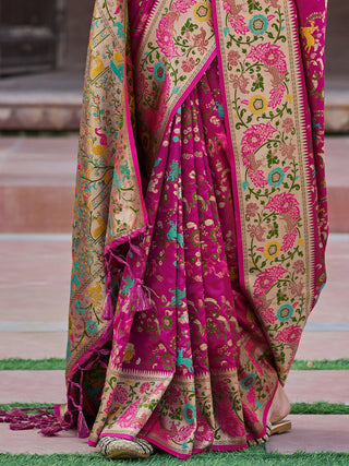 Pink Exquisite Banarasi Jacquard Art Silk Saree with Matching Border Blouse – Perfect for Weddings ClothsVilla