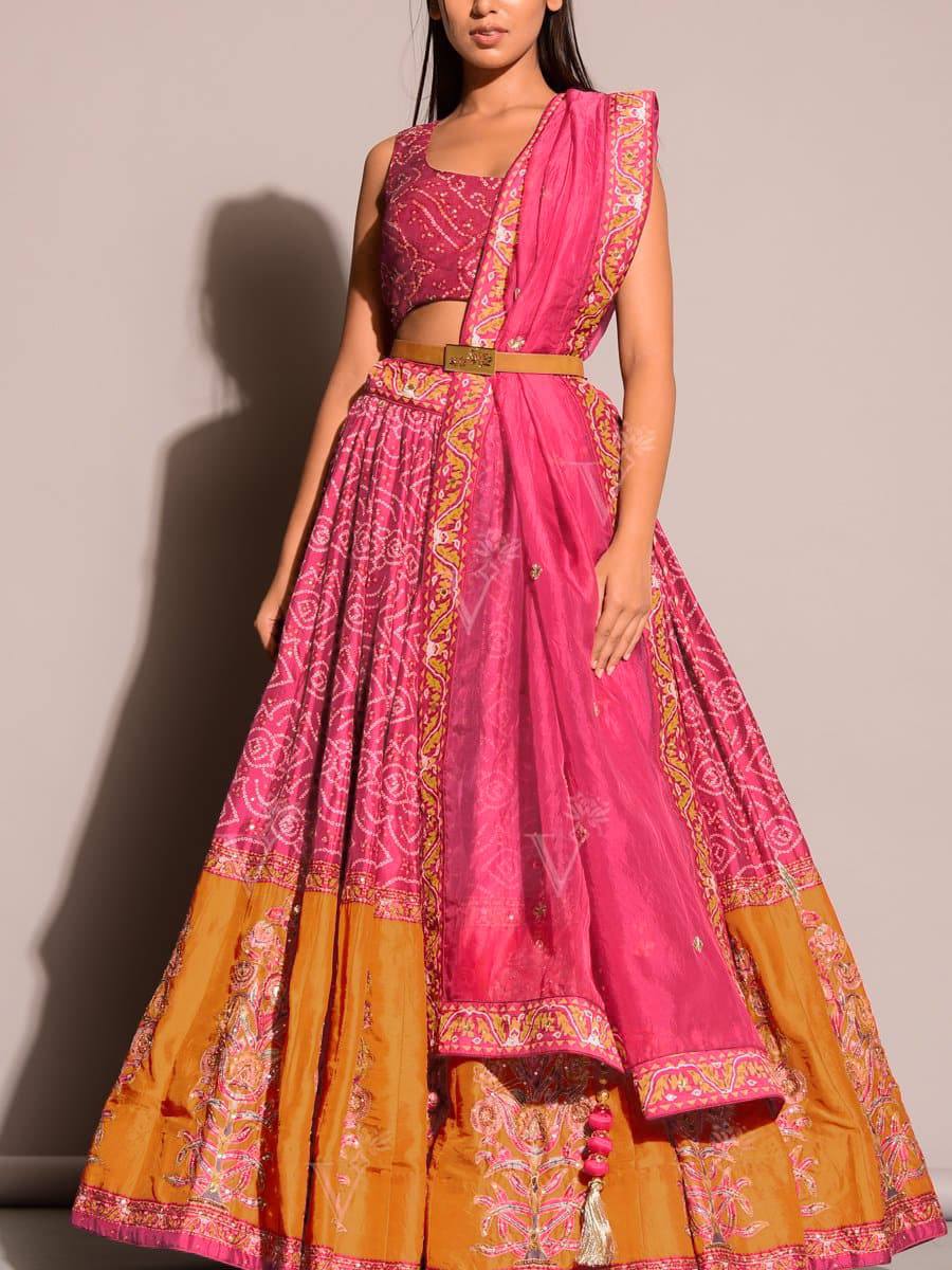 Pink Exquisite Bandhani Look Lehenga Set Secondary image