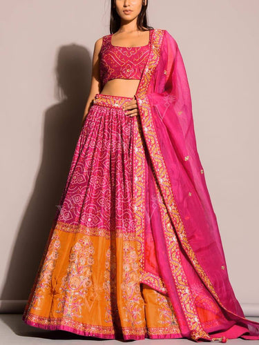 Pink Exquisite Bandhani Look Lehenga Set – A Festive Must-Have! ClothsVilla