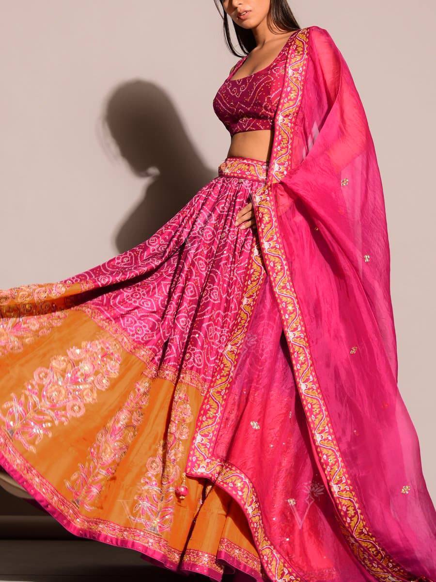 Pink Exquisite Bandhani Look Lehenga Set – A Festive Must-Have! ClothsVilla