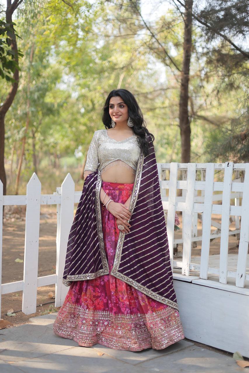Pink Exquisite Digital Printed Georgette Lehenga Choli Collection Clothsvilla Main image