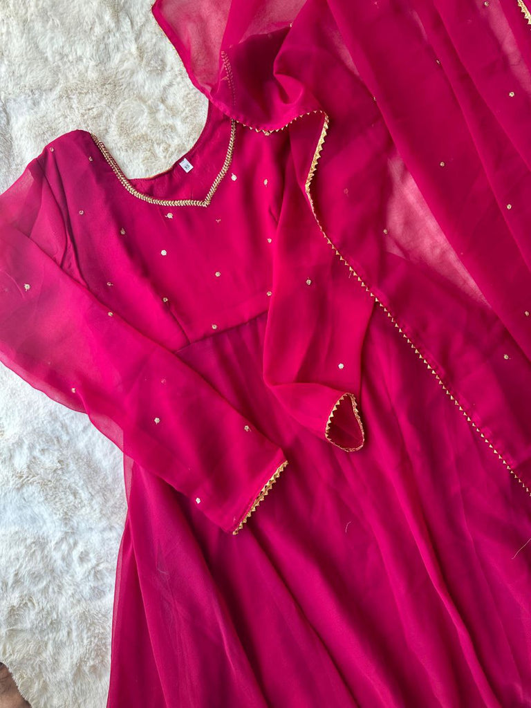 Pink Exquisite Georgette Anarkali Gown with Cut Border Dupatta ClothsVilla