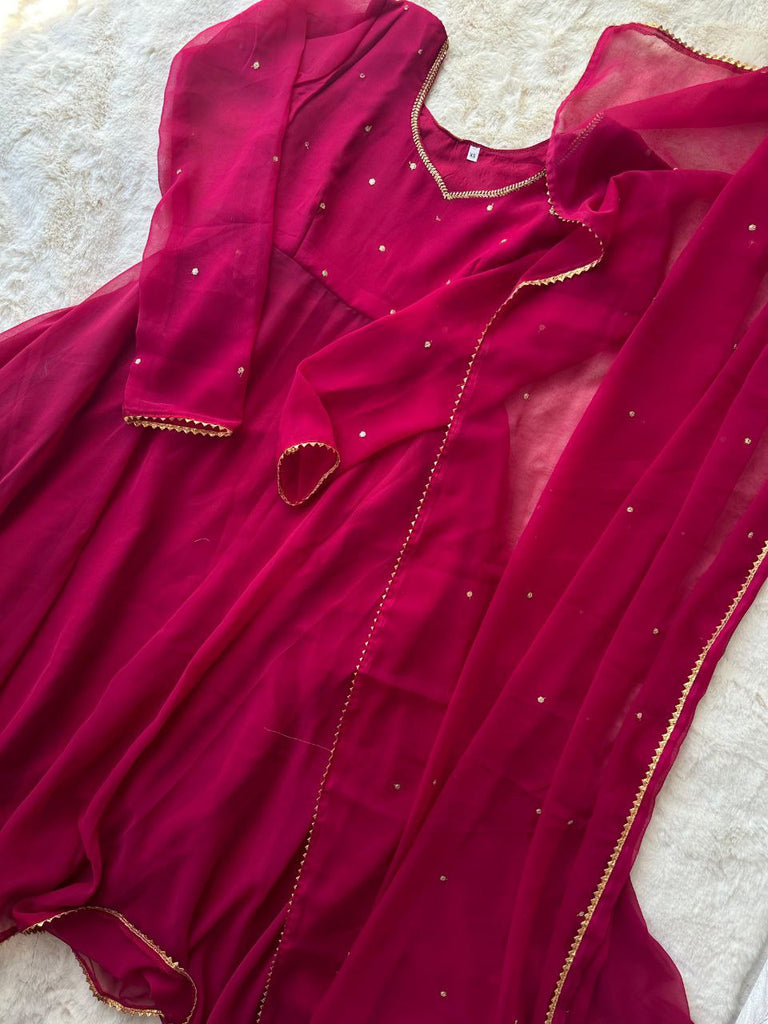 Pink Exquisite Georgette Anarkali Gown with Cut Border Dupatta ClothsVilla
