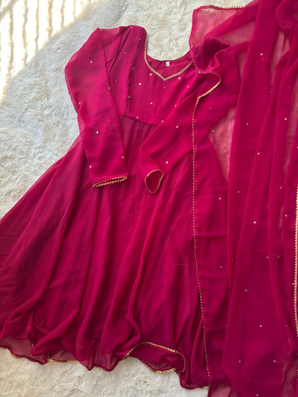Pink Exquisite Georgette Anarkali Gown with Cut Border Dupatta ClothsVilla