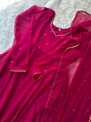 Pink Exquisite Georgette Anarkali Gown with Cut Border Dupatta ClothsVilla
