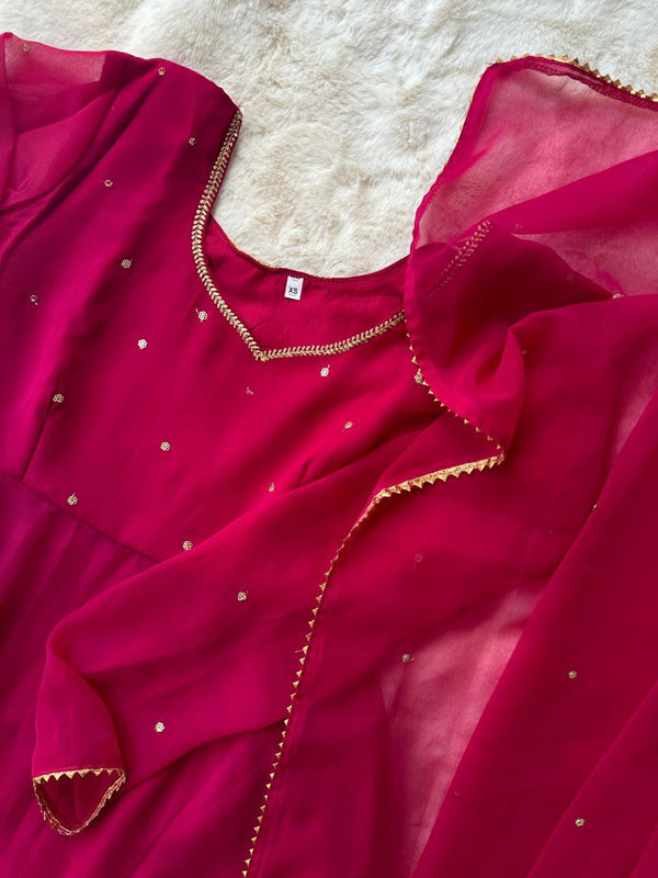 Pink Exquisite Georgette Anarkali Gown with Cut Border Dupatta ClothsVilla