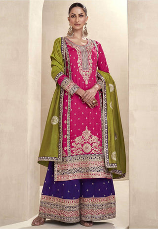 Pink Exquisite Heavy Vichitra Silk Embroidered Suit Set with Dupatta ClothsVilla