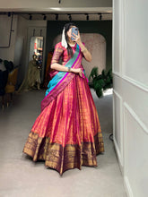 Load image into Gallery viewer, Pink Exquisite Kanjivaram Silk Lehenga Choli with Zari Weaving ClothsVilla