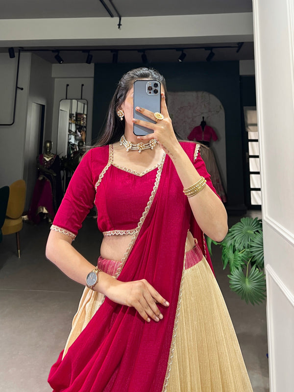 Pink Exquisite Silk Lehenga Set with Lace Touch - Stitched, Perfect for Every Celebration